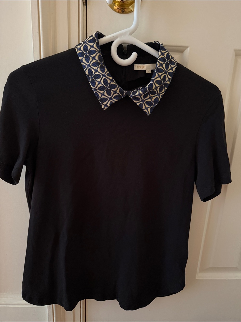 Maje sz 1 (US S) Collared Black Tee with Blue Gold Lurex